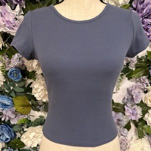 Bozzolo Blue Short Sleeve Ribbed Top